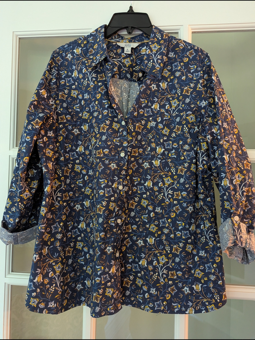 Croft And Barrow. Women's Navy Floral Button-Up Shirt Long And 3/4 Sleeve XL